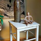 Workshop stool in vintage patinated solid wood