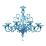 Contemporary Venetian Blue Satin Murano Glass Chandelier with 8 Arms