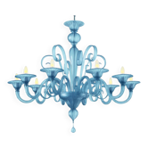 Contemporary Venetian Blue Satin Murano Glass Chandelier with 8 Arms