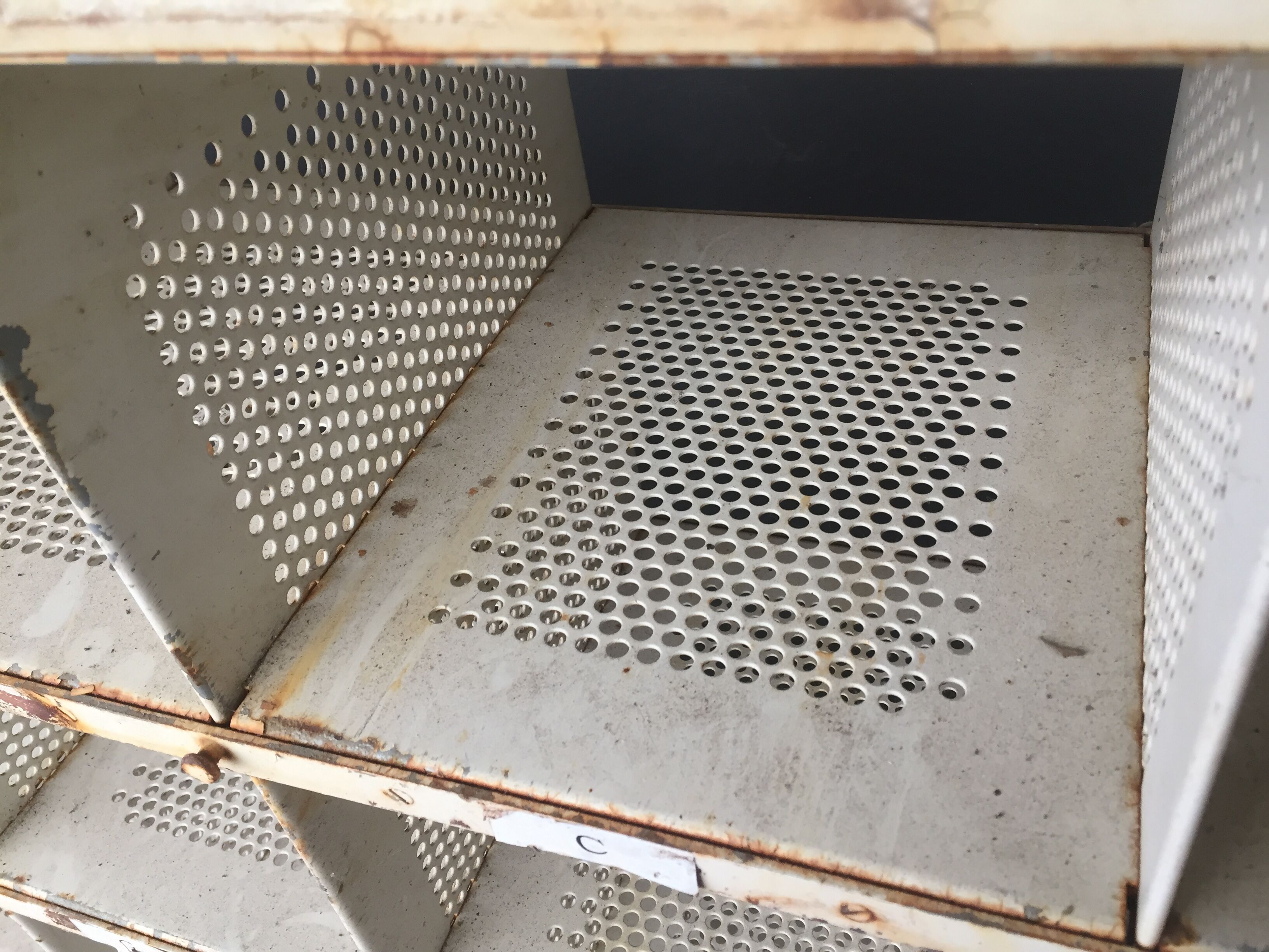 1970 postal sorting locker, perforated tole manufactured by Metalex