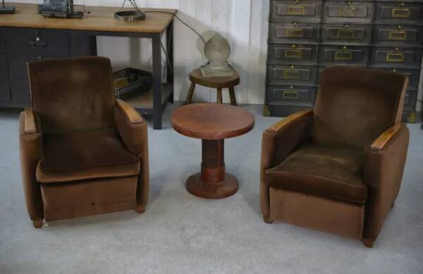 Pair of Art Deco velvet club chairs in the style of Jules Leleu, 1930s