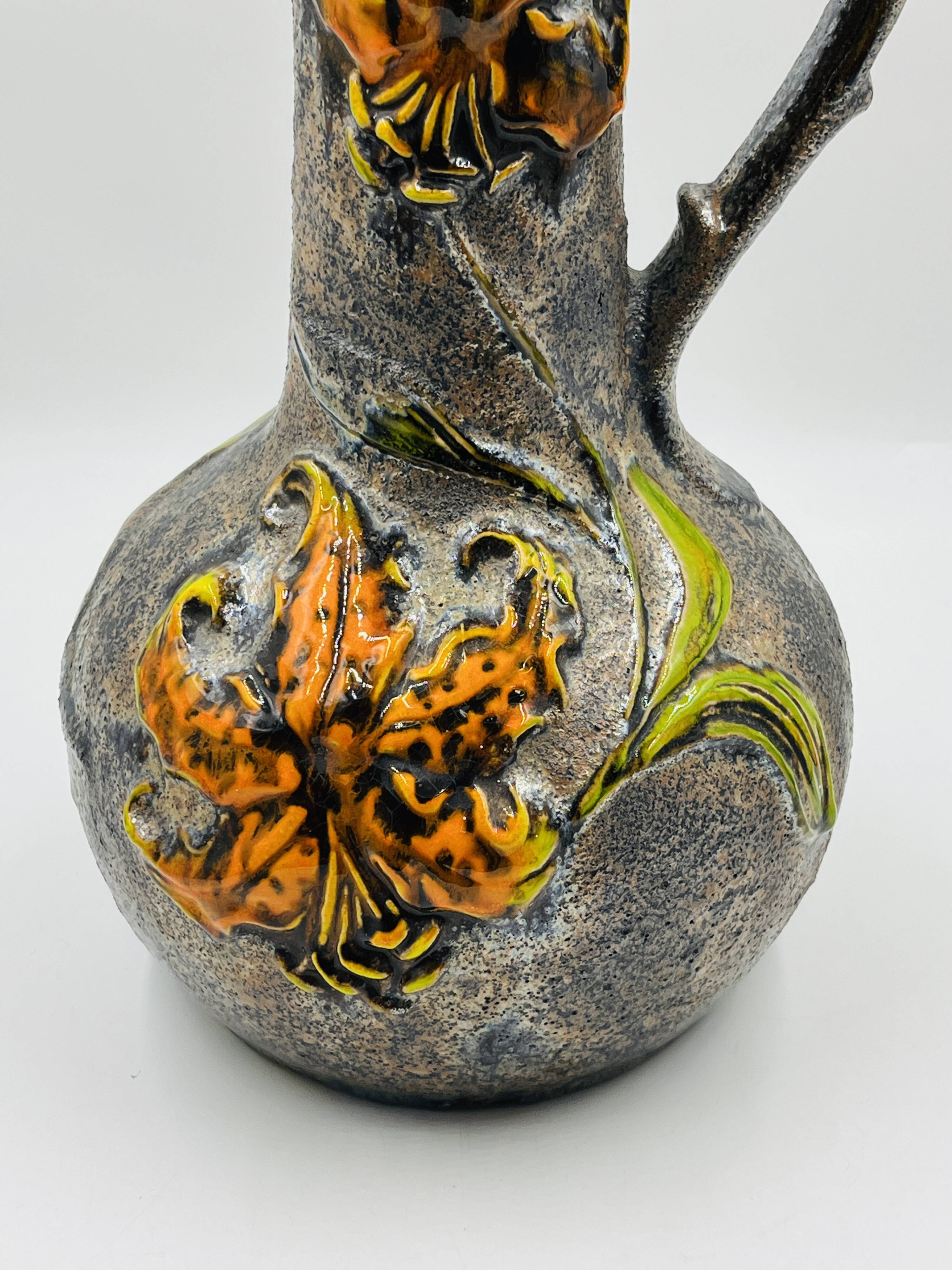 Large vintage floral relief vase
