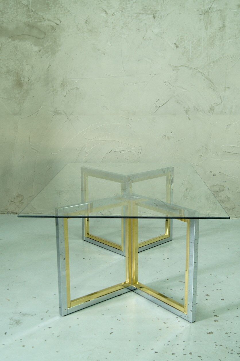 Italian modern brass and chrome coffee table, 1970