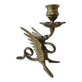 Pair of bougeoirs antiques dragons winged / chimeras / phoenix, style napoleon iii, 19th. in gilded bronze