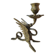 Pair of bougeoirs antiques dragons winged / chimeras / phoenix, style napoleon iii, 19th. in gilded bronze