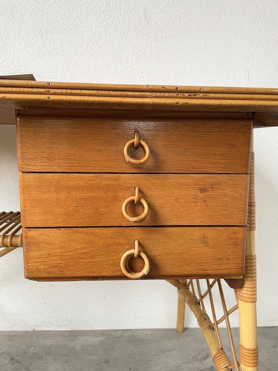 Bureau rotin Louis Sognot et sa chaise