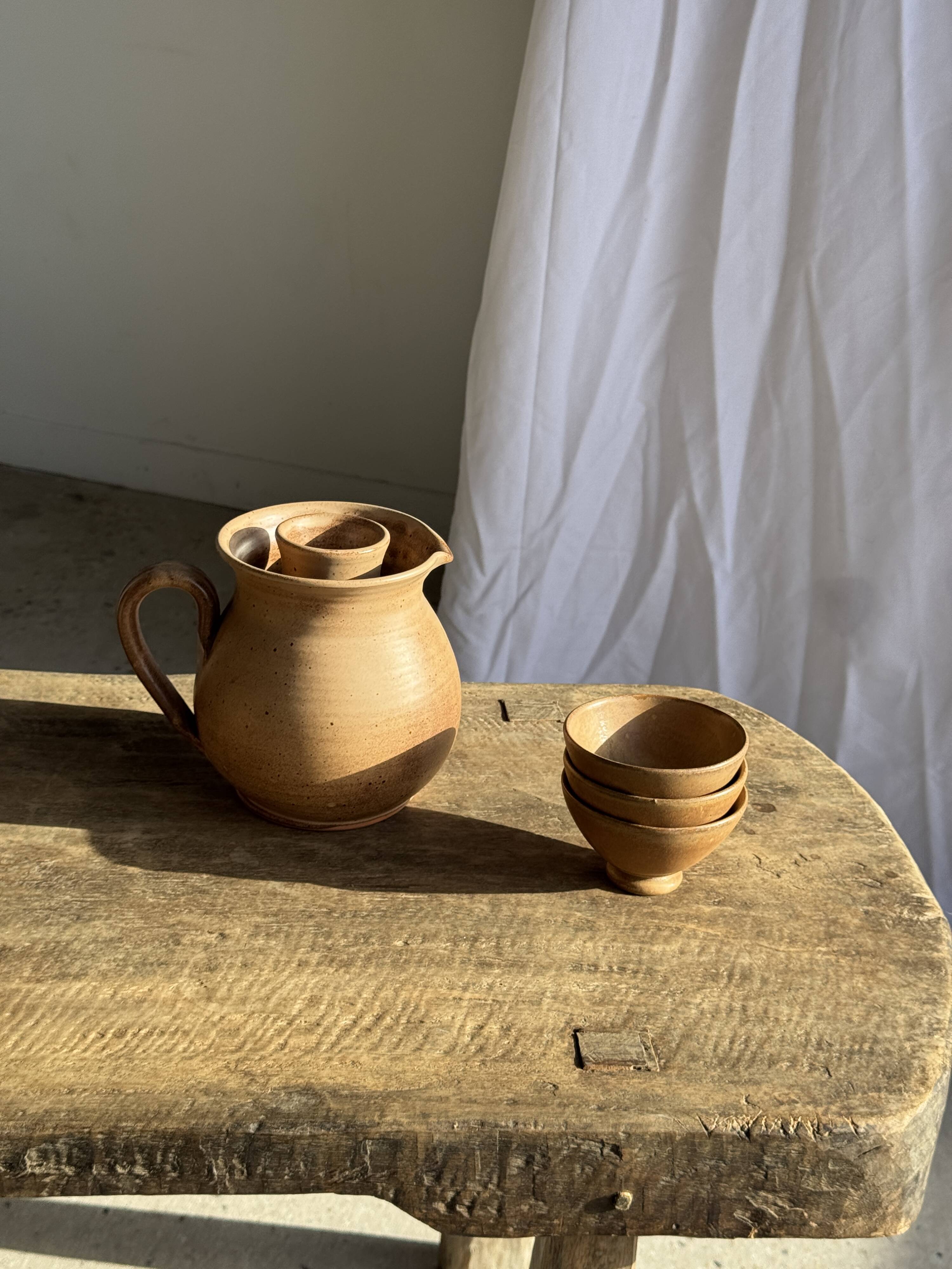 Vintage brutalist stoneware pink wine cooler pitcher H19