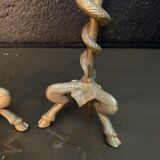 Pair of candlesticks with snakes, gilded bronze 19th century