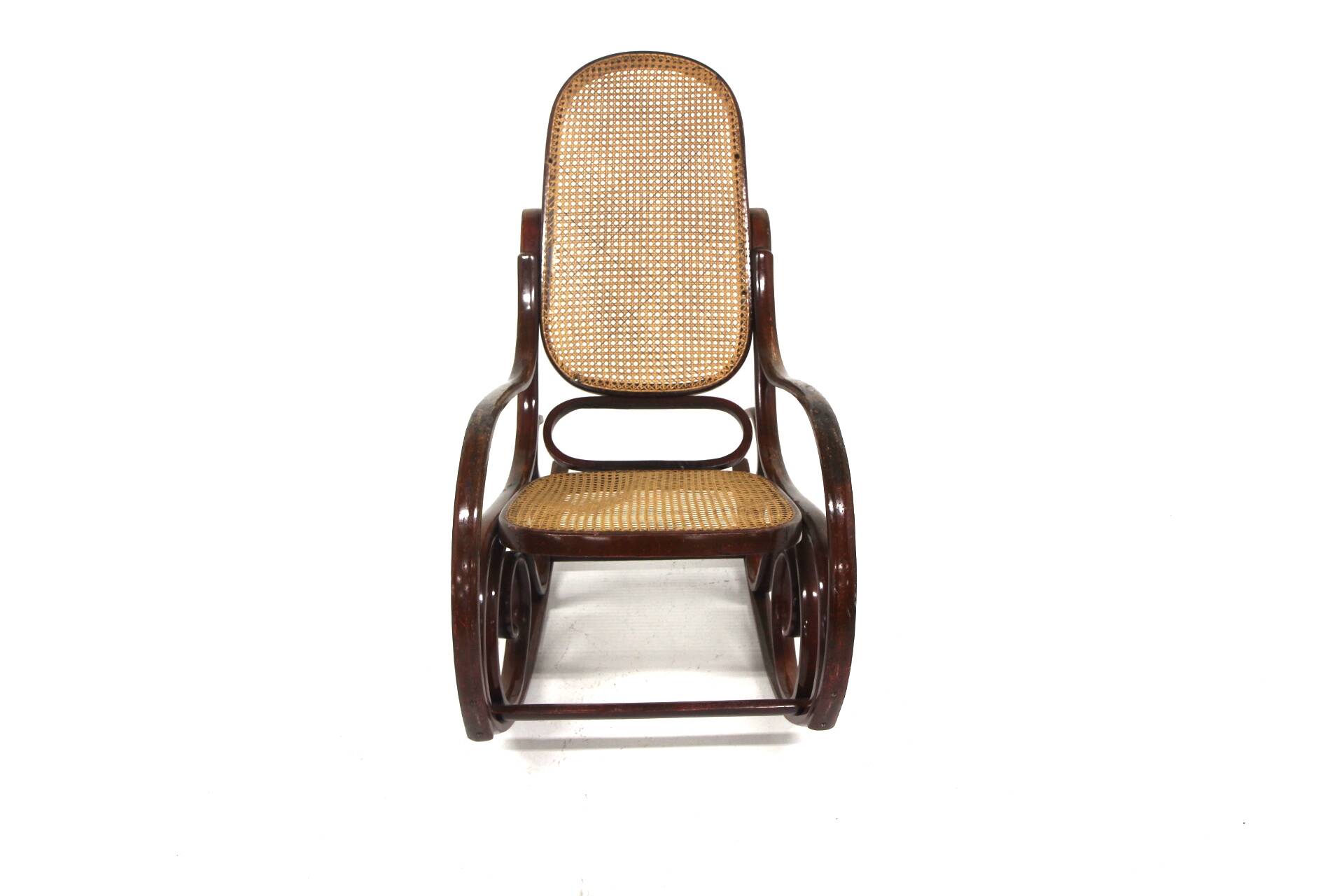 Beech rocking chair with caning, Fischel, Vienna, 1930