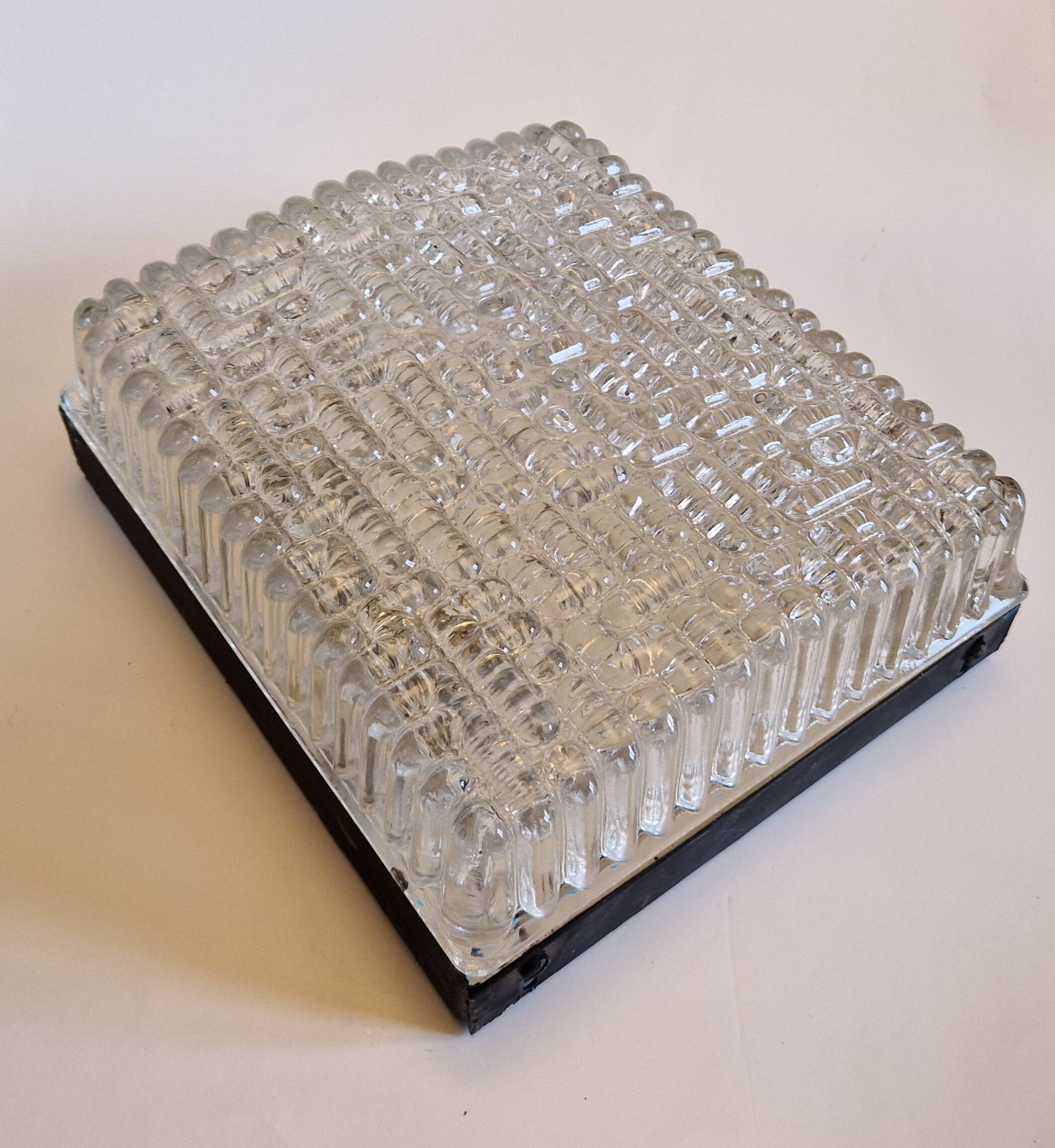 Pair of rectangular wall/ceiling lights in molded glass, 1960s