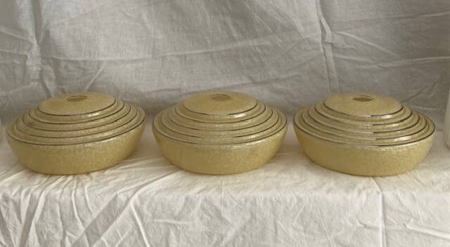 3 yellow and gold Clichy glass globes/lampshades