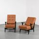 Fauteuils en bois et cuir, circa 1950