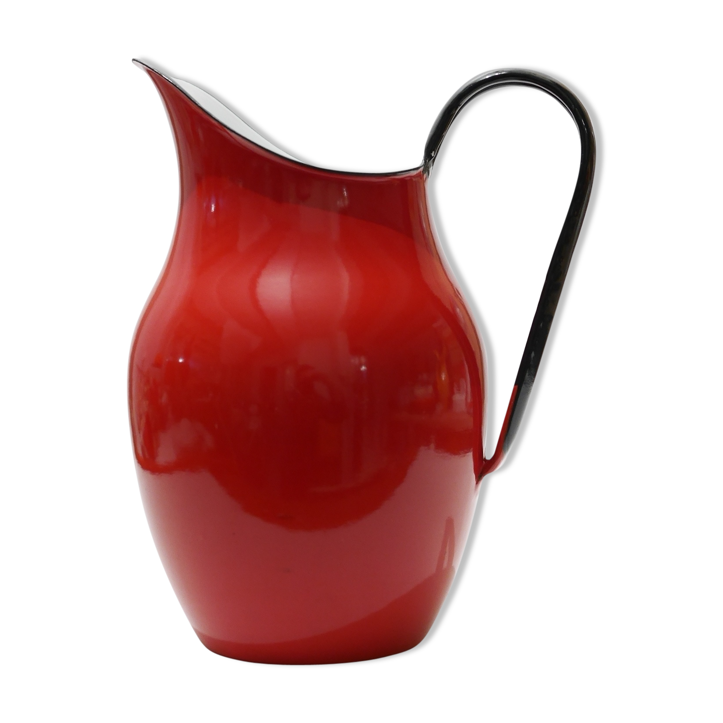 Red enameled metal pitcher
