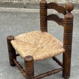 Low chair in oak and straw vintage design 60s