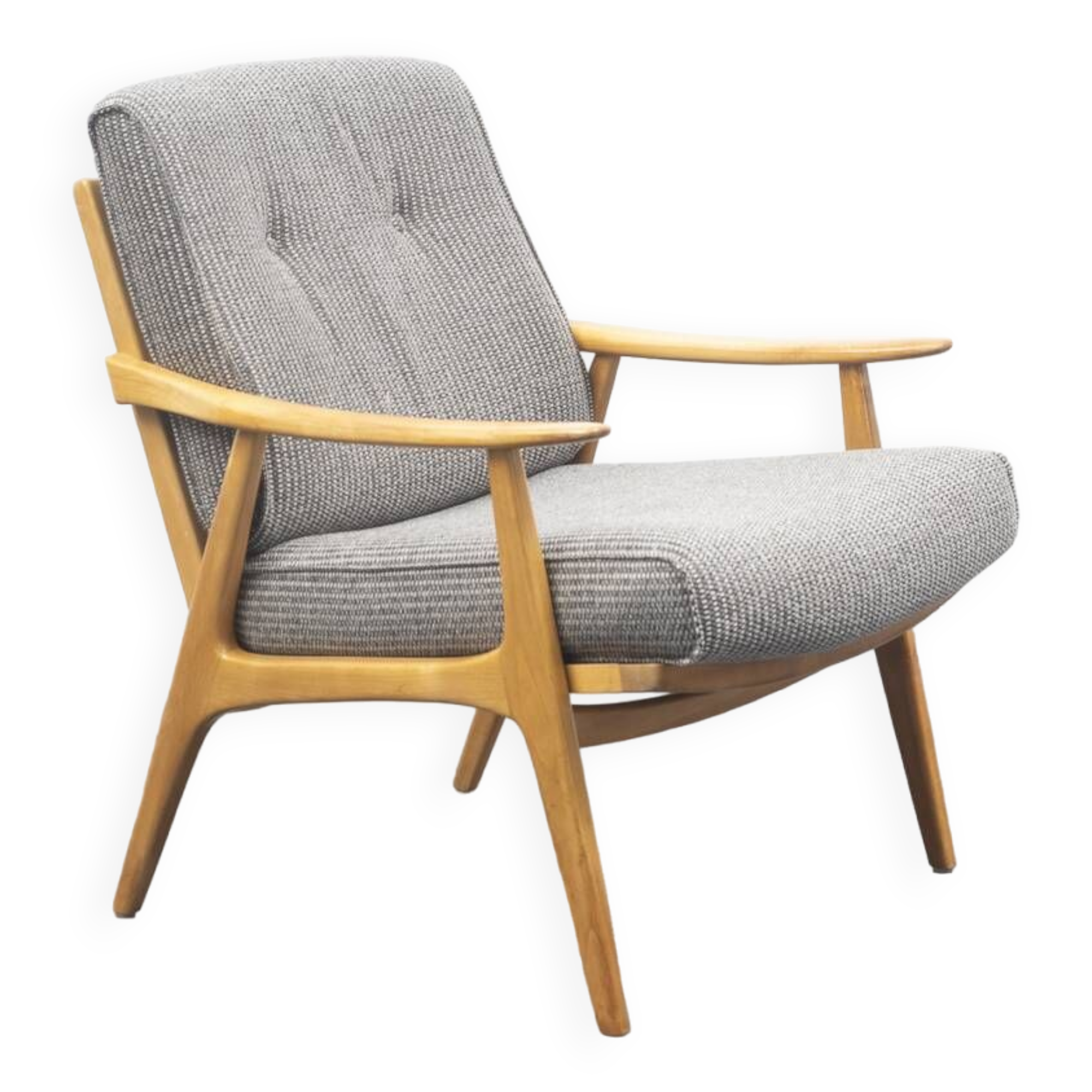 Fauteuil années 50 en merisier restauré, deux disponibles