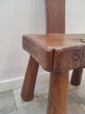 Brutalist wooden chair, France, 1950s