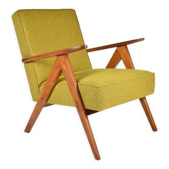 Fauteuil des années 60 Compas, restauré, moutard jaune