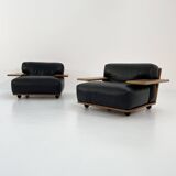 Pair of black leather "Pianura" armchairs by Mario Bellini for Cassina, 1970