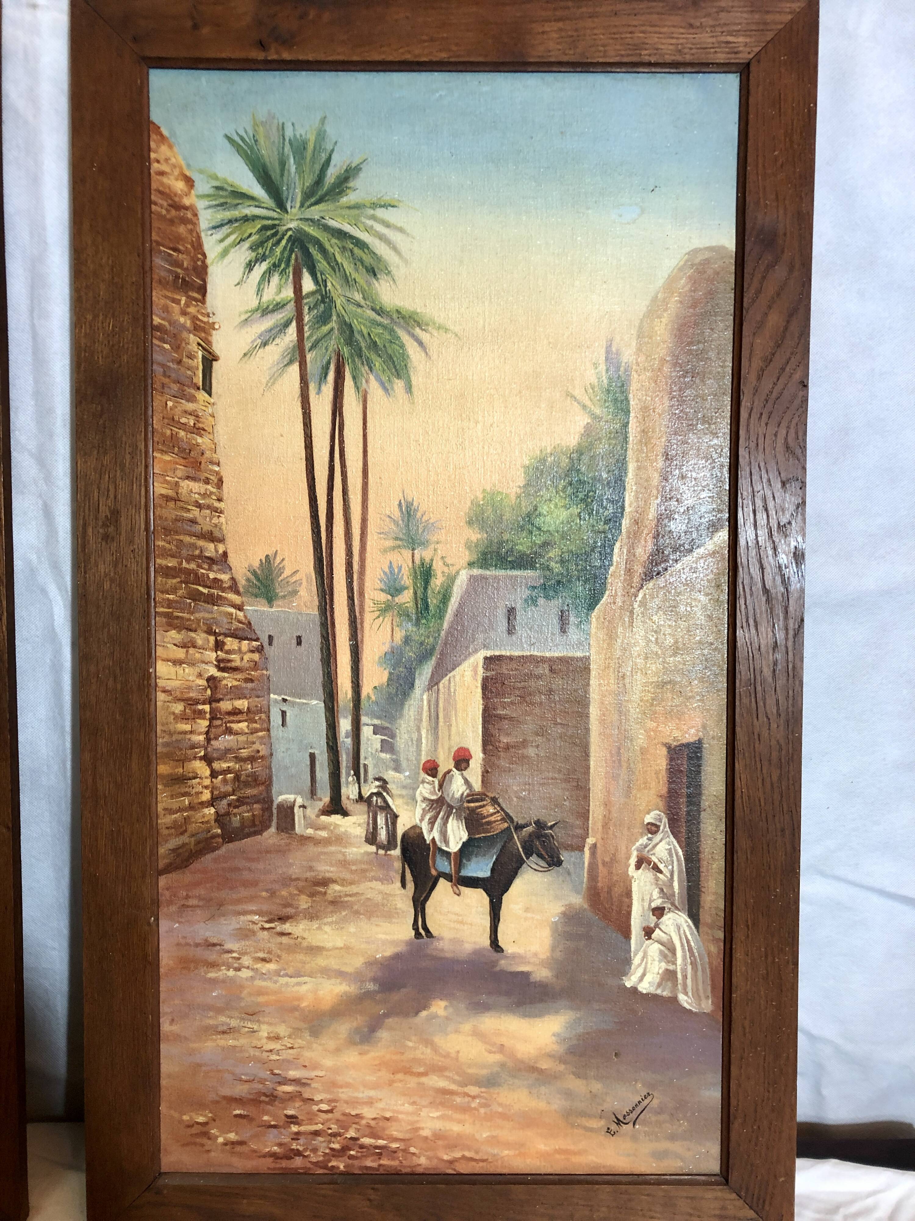 Pair of oils on orientalist canvas, 20th century