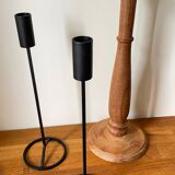 Trio of Vintage Teak and Steel Candlesticks