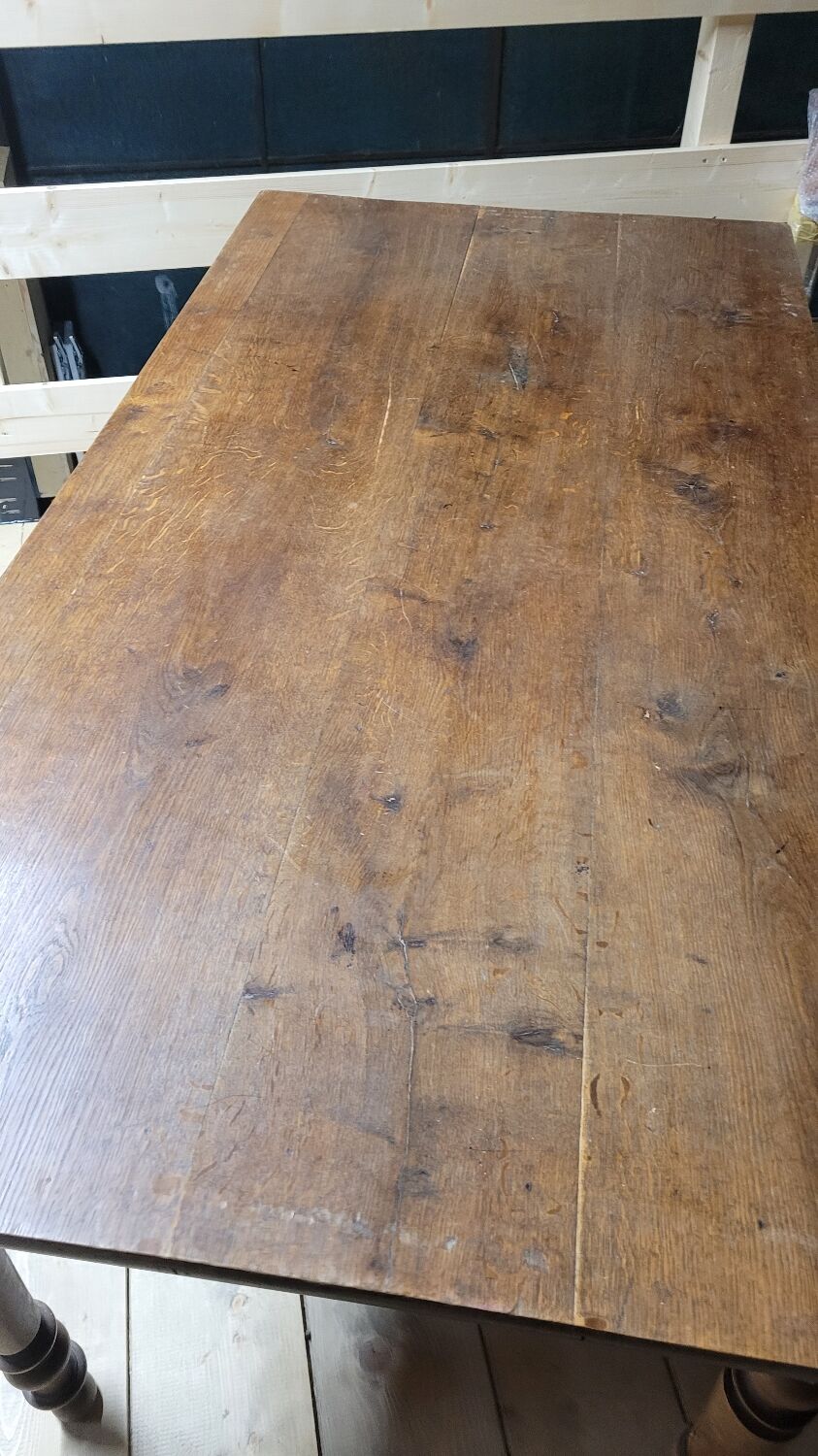 Table de bistrot restaurant en chêne massif ancienne, 1900s -1m53