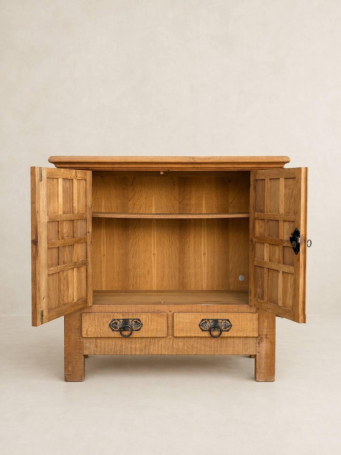 Solid oak buffet – Spanish brutalist style, 1960s