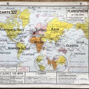 Ancienne carte scolaire Vidal-Lablache 322, 1960 - Planisphère monde, Out