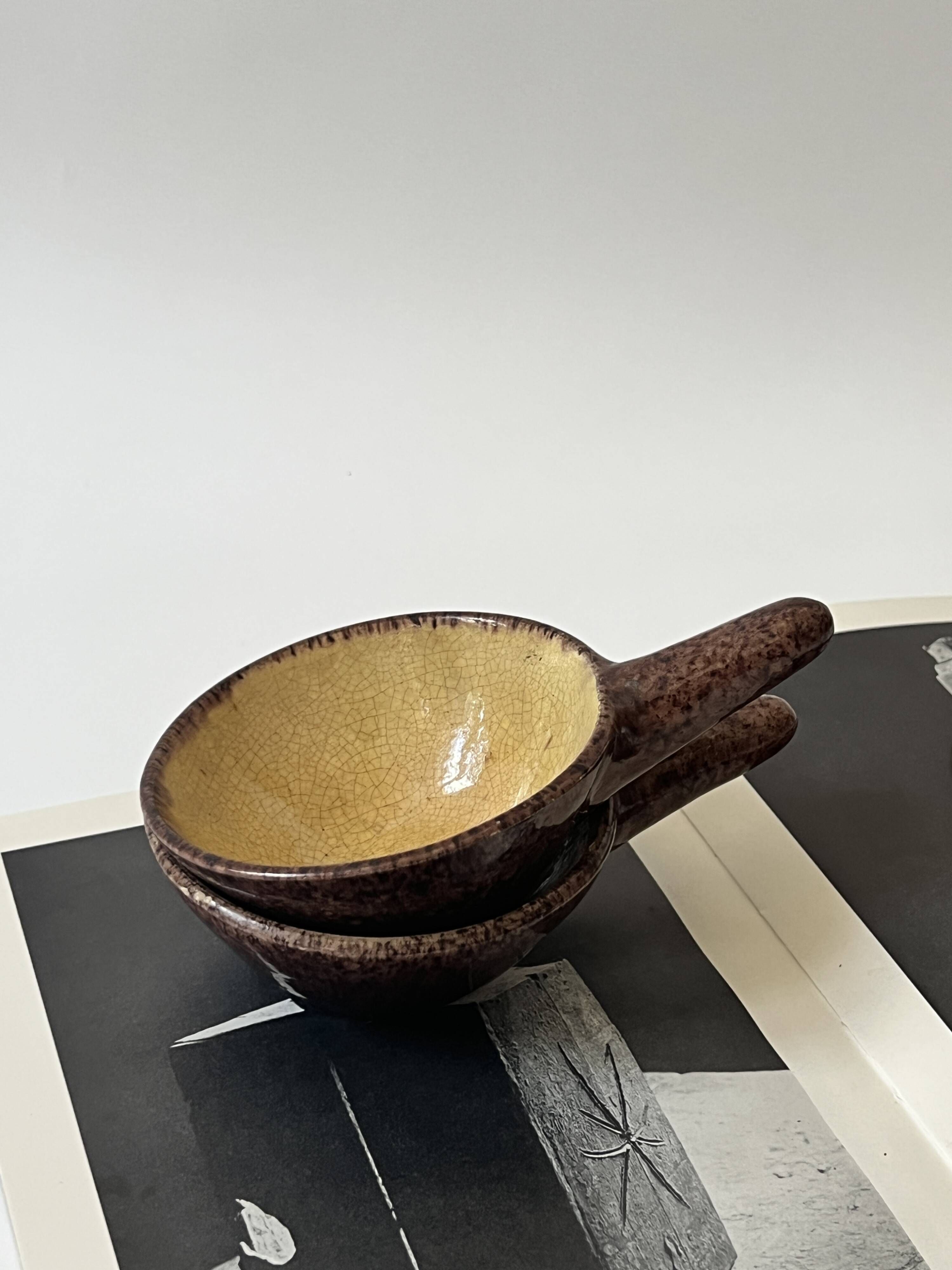 Set of ceres glazed ceramic ramekins, stoneware, france, 1960