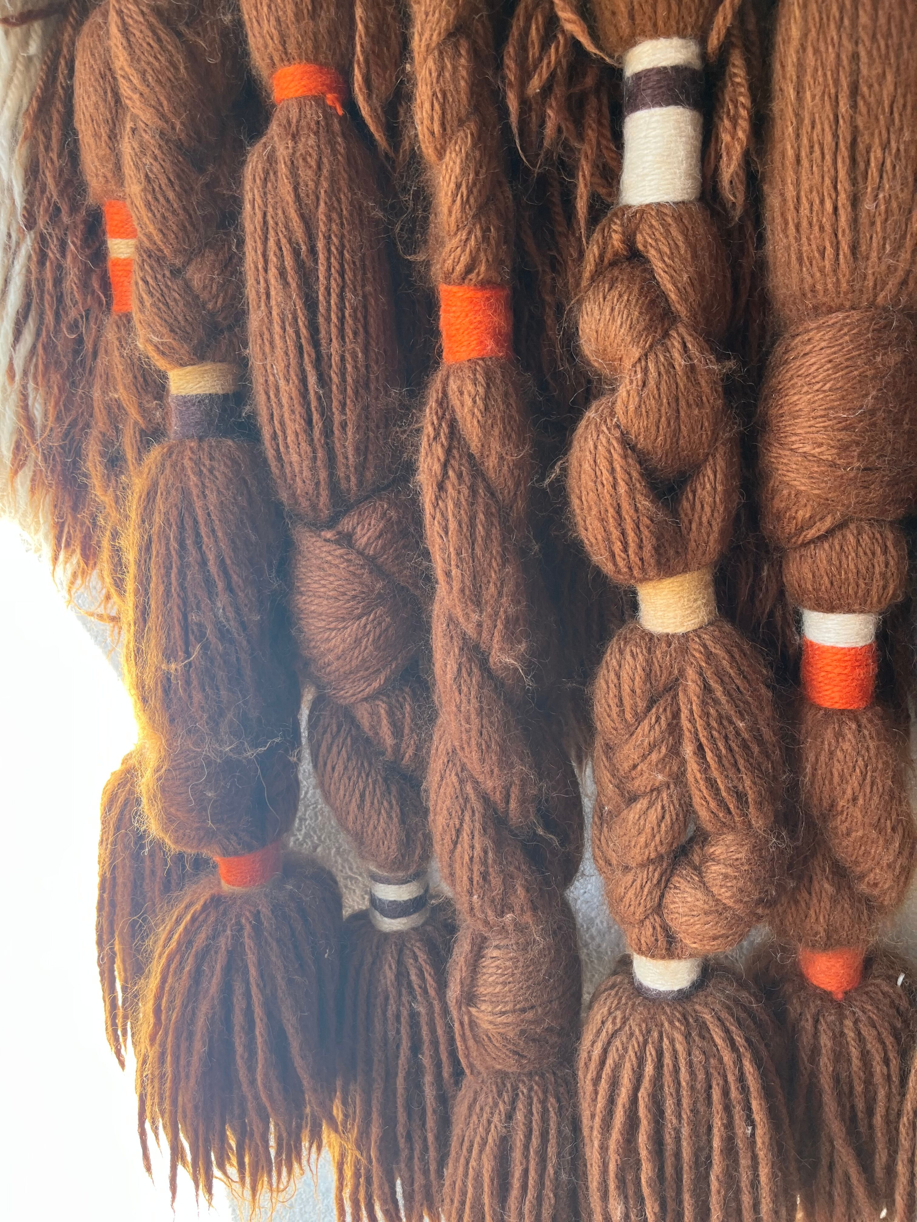 Handmade woven wool wall tapestry from the 70s and 80s, vintage macramé.