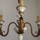 Vintage French 3-Light Chandelier White Wood & Bronzed Effect Metal