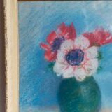 Pastel encadré "Les anémones" vintage