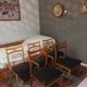 5 Scandinavian style chairs, wood and black faux leather.
