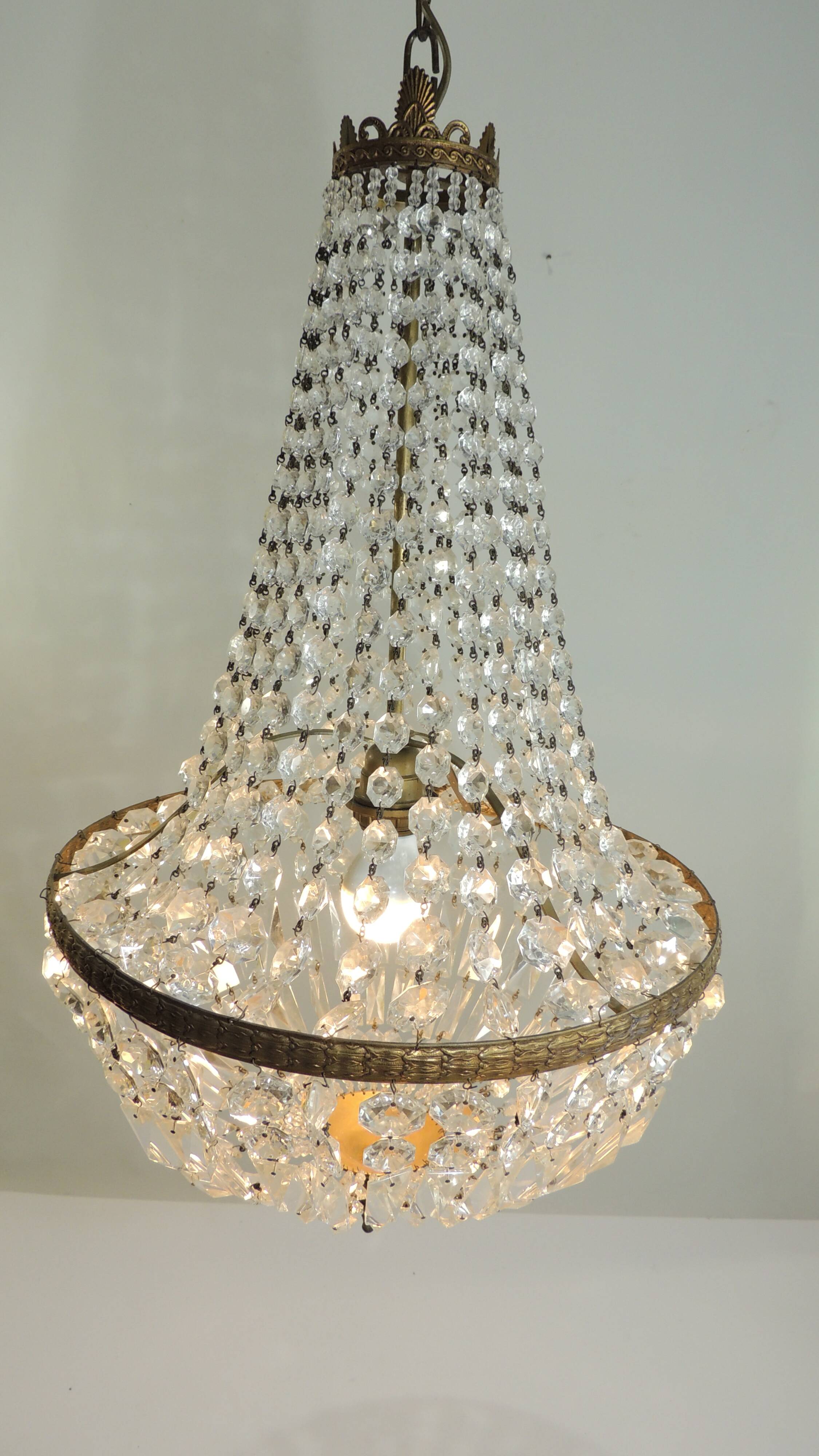 Antique crystal pendant chandelier – vintage Empire style – bronze