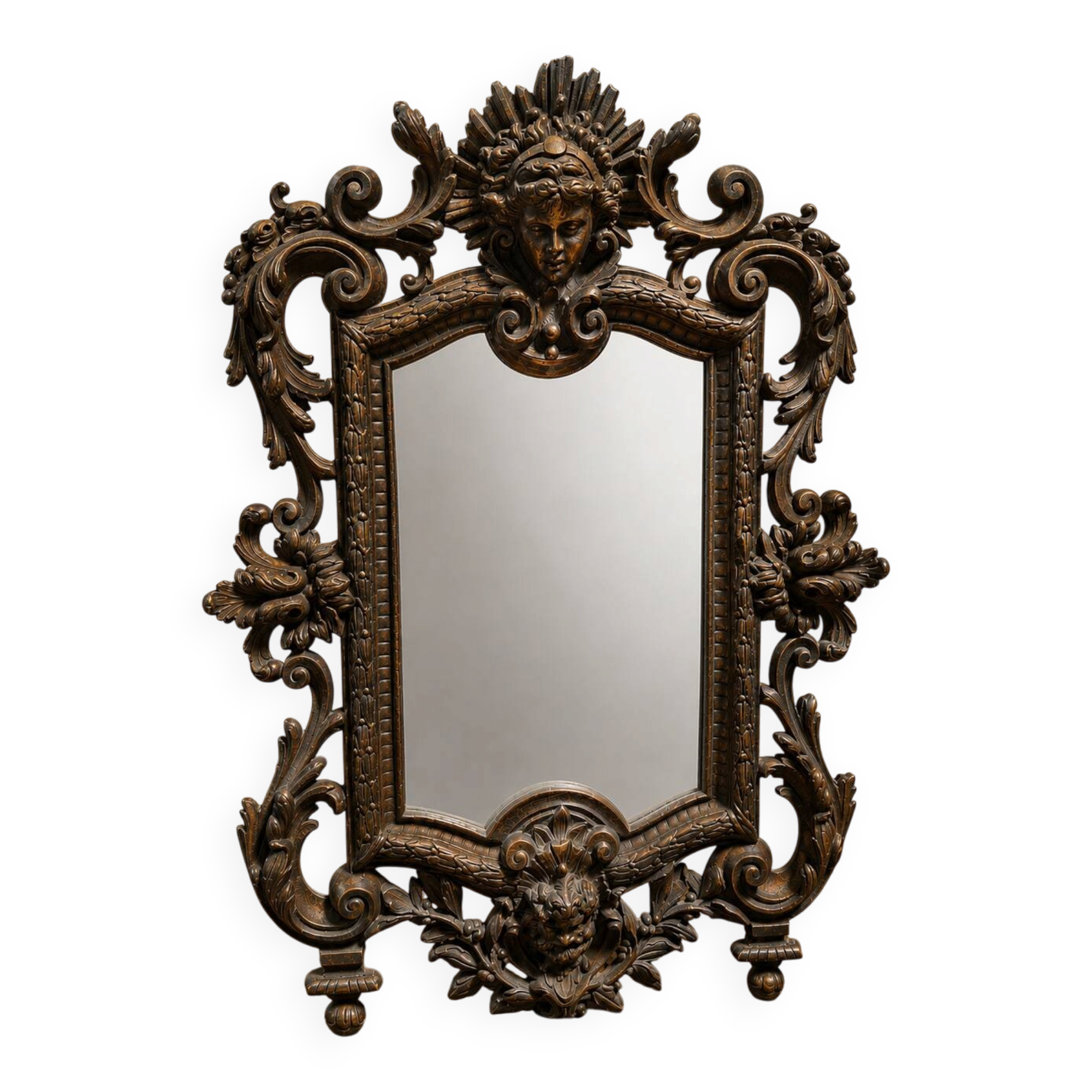 Richly chiselled bronze table mirror – neo-Renaissance style, 19th century