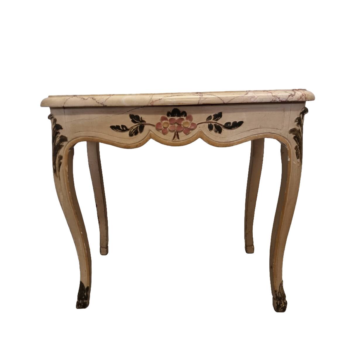 Table peinte classique vintage avec plateau en marbre, années 1950