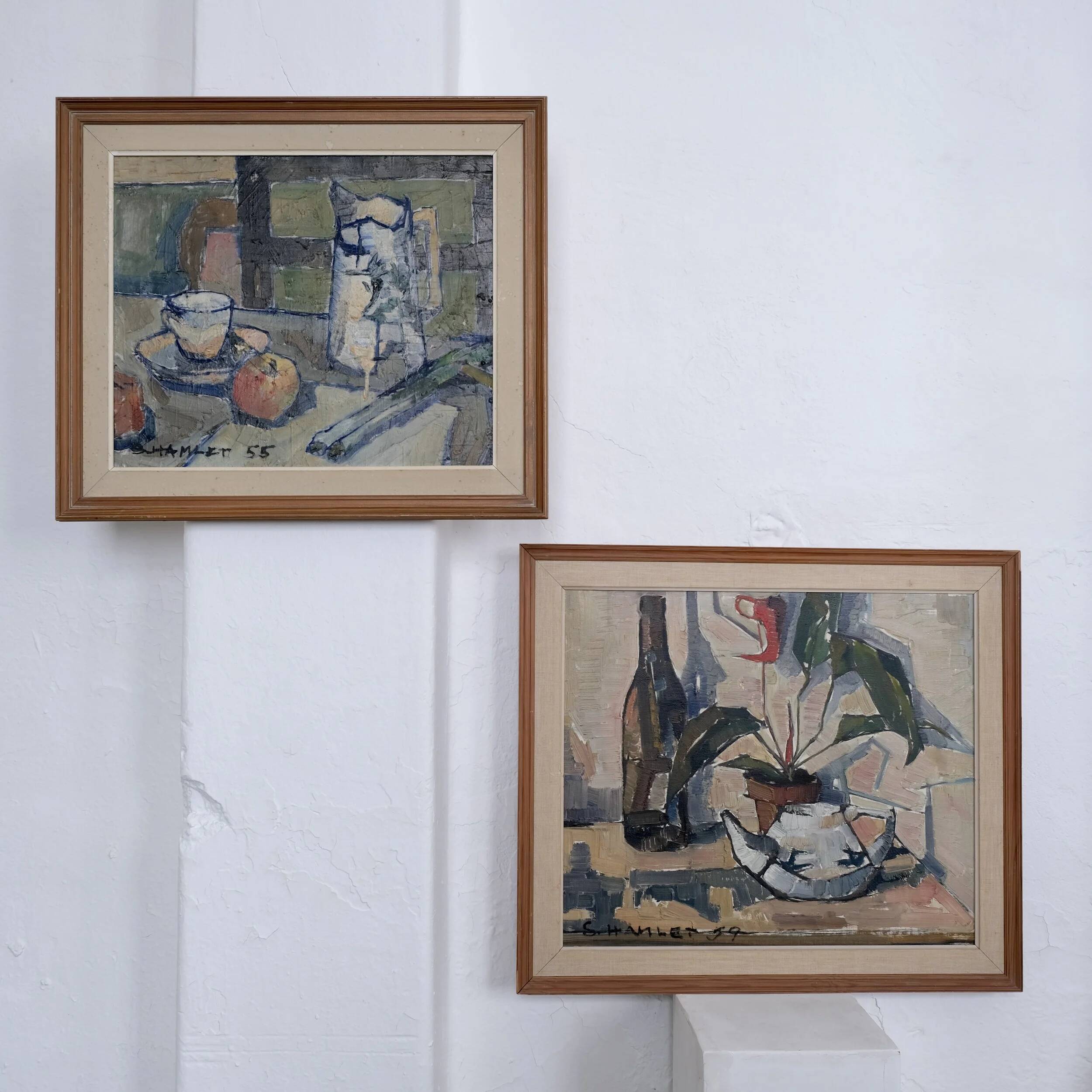 Sven-Olof Hamlet nature morte peinture à l'huile avec plante | 1959