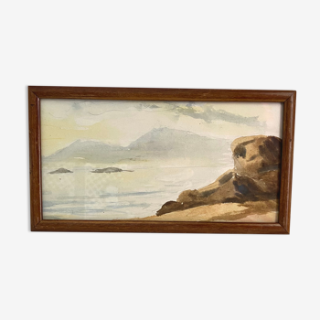 Watercolor, varnished wood frame