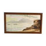 Watercolor, varnished wood frame