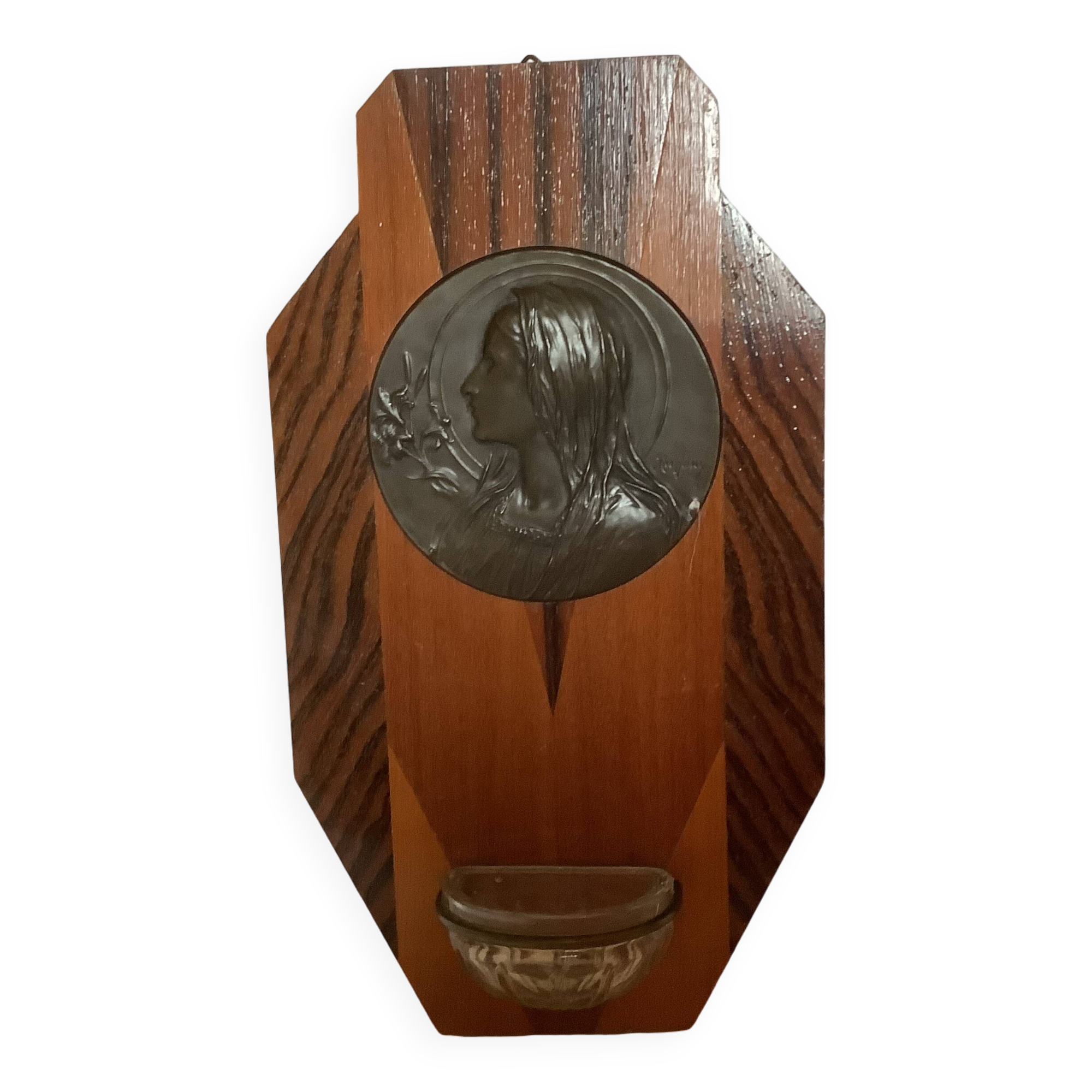 Ruffony wooden holy water font in Art Deco style