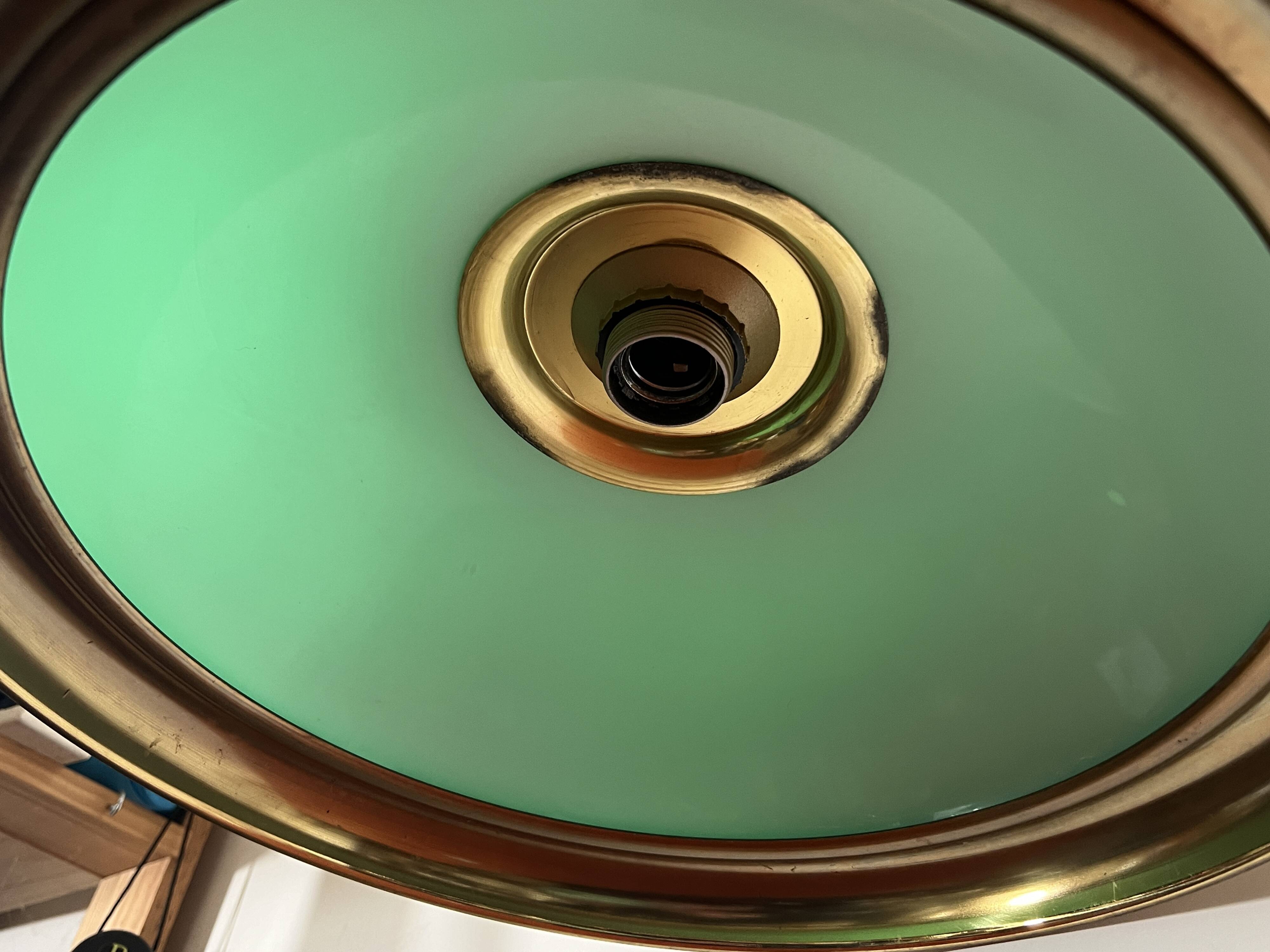 Lighting, billiard chandelier in brass and opaline