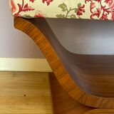 Art-deco walnut bench with floral fabric