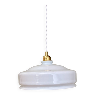 Suspension abat-jour vintage en opaline blanche