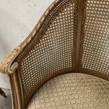 Pair of Louis XVI style basket armchairs in patinated beech, 20th century