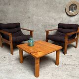 Pair of vintage pine armchairs 1970 1980 design look