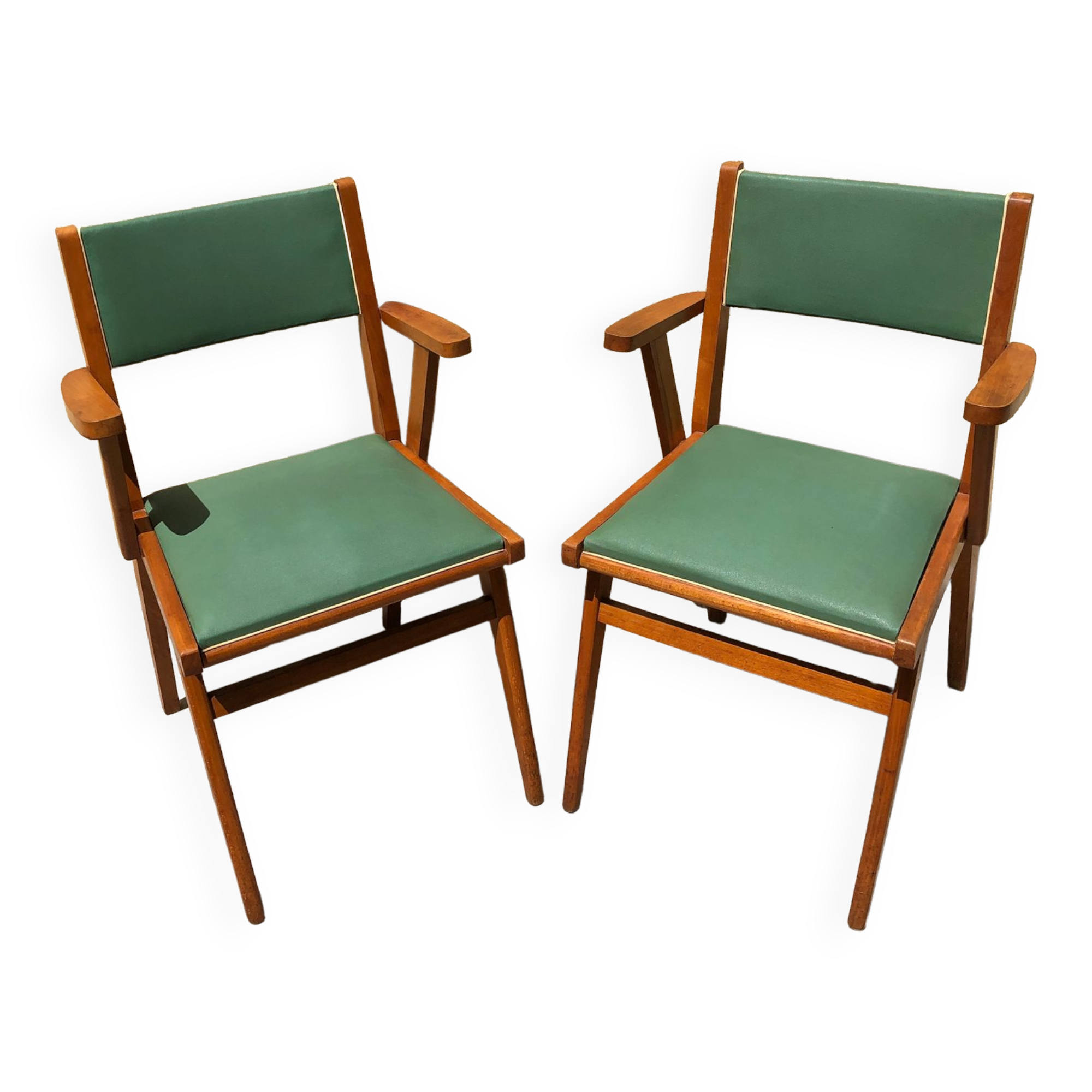 Pair of green bridge armchairs