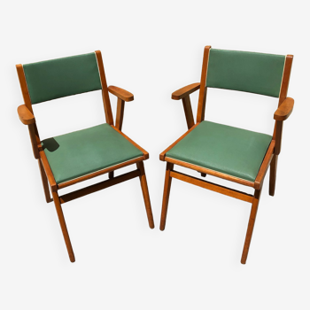 Pair of green bridge armchairs