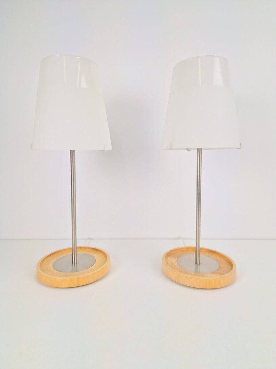 Vintage Basisk Table Lamp in Birch and Glass by Wiebke Braash for Ikea, 2000s, Set of 2