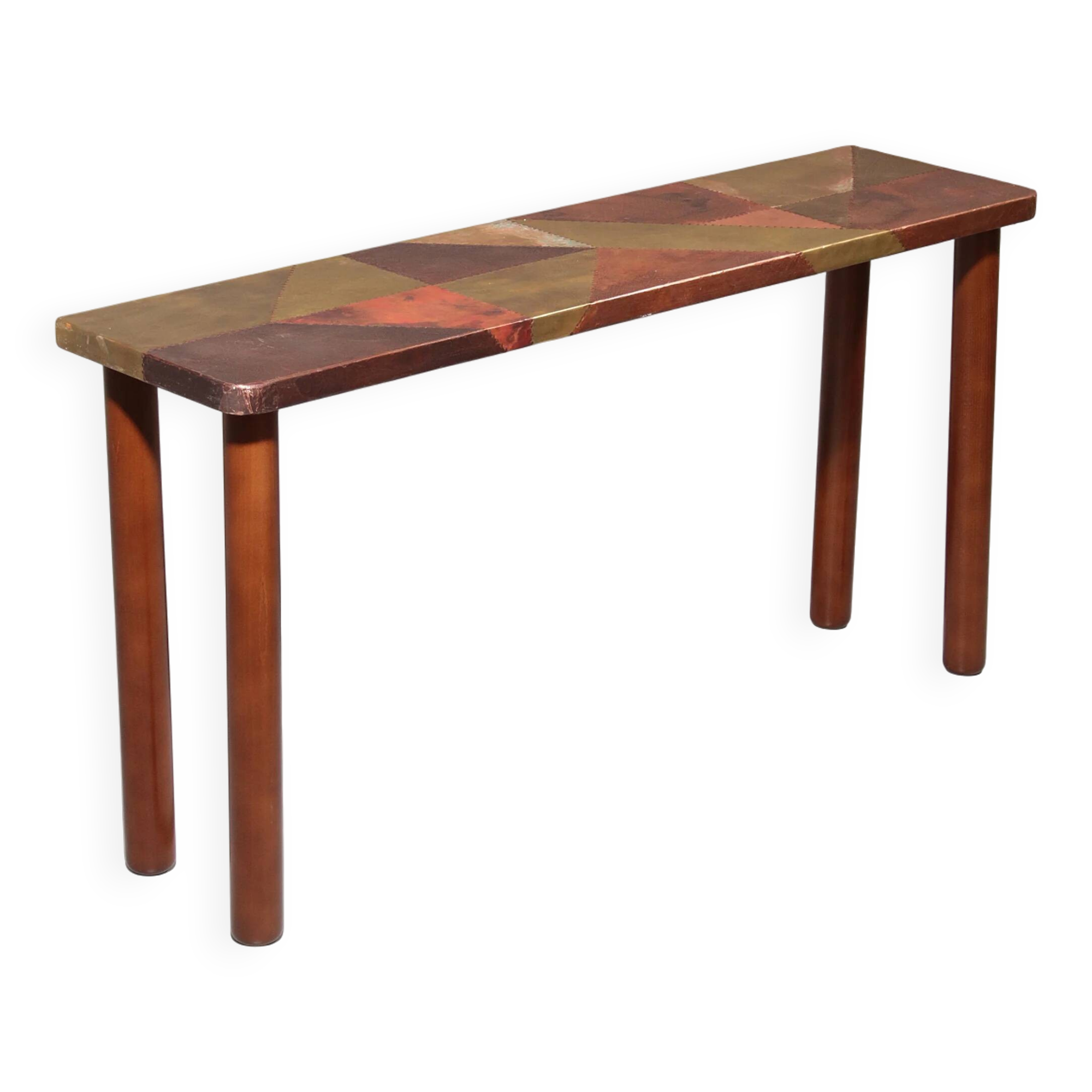 Lorenzo Burchiellaro, side table, copper and stained beechwood, Italy, 1960s.