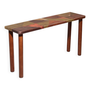 Console en cuivre et hêtre teinté Lorenzo Burchiellaro, Italie, années 1960