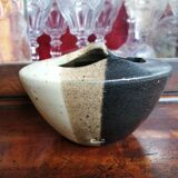 Vase flower frog, stoneware Puisaye signed Jean Cacheleux, 80's design